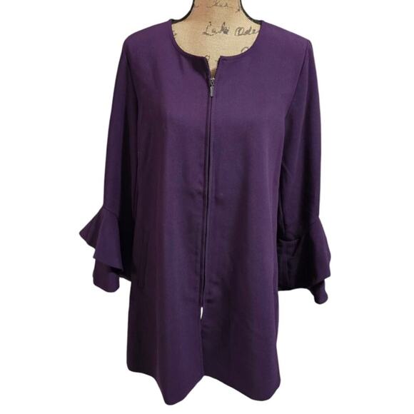 Alfani Royal Purple Zippered Bell Sleeve Jacket / Dress‎ Size Medium New! - Picture 1 of 10
